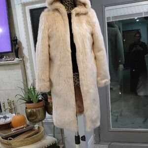 Elegant Cream Faux Fur Coat Baby Pink